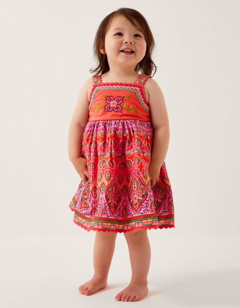 Baby Embroidered Floral Print Dress Orange