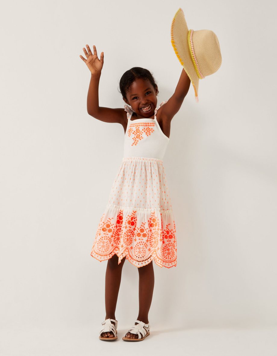 Broderie tiered cotton sundress white