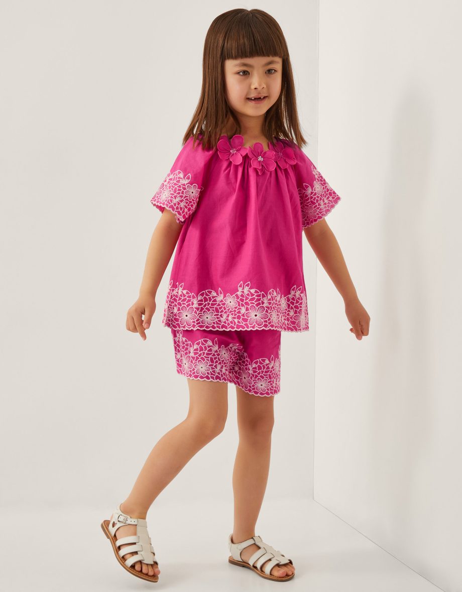 Embroidered Floral Top and Shorts Set Pink