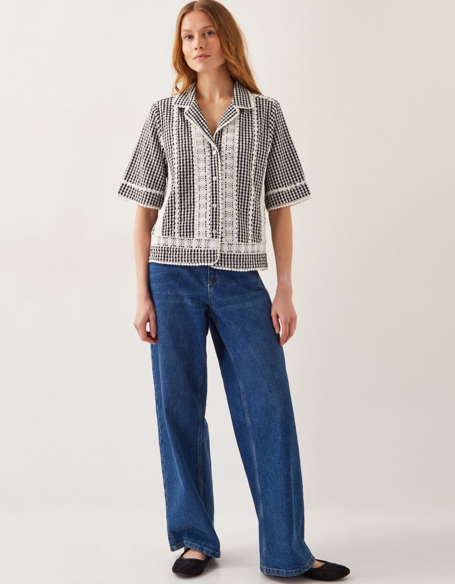 Zoe Lace Gingham Cotton Shirt Black