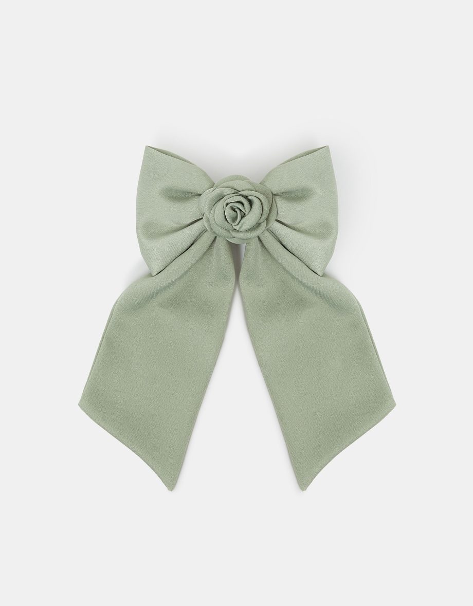 Corsage Bow Barrette Hair Clip Green