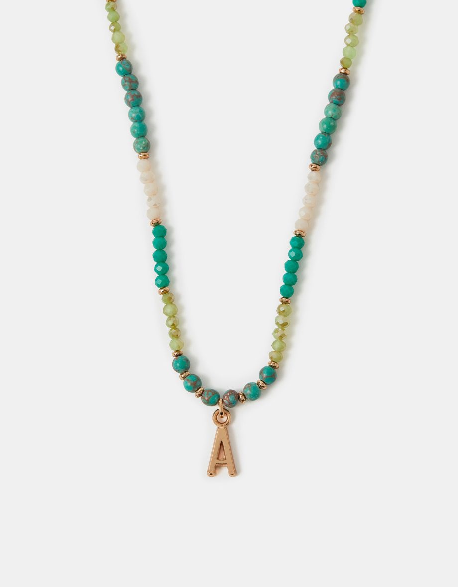 BEADED INITIAL PENDANT NECKLACE BLUE