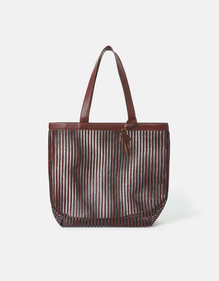 MESH STRIPE SHOPPER BAG BROWN