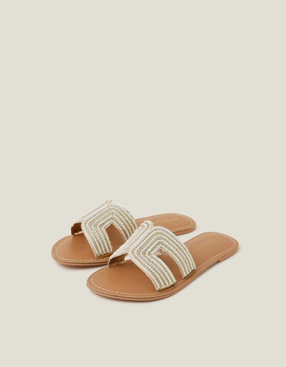 PEARL EMBELLISHED CUT-OUT SLIDERS CREAM