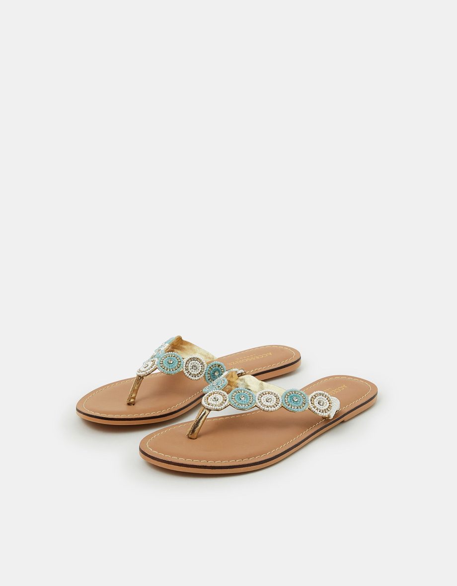 Beaded Circle Flip Flops White