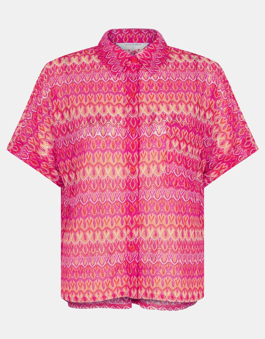 Short Sleeve Crochet Shirt Multi