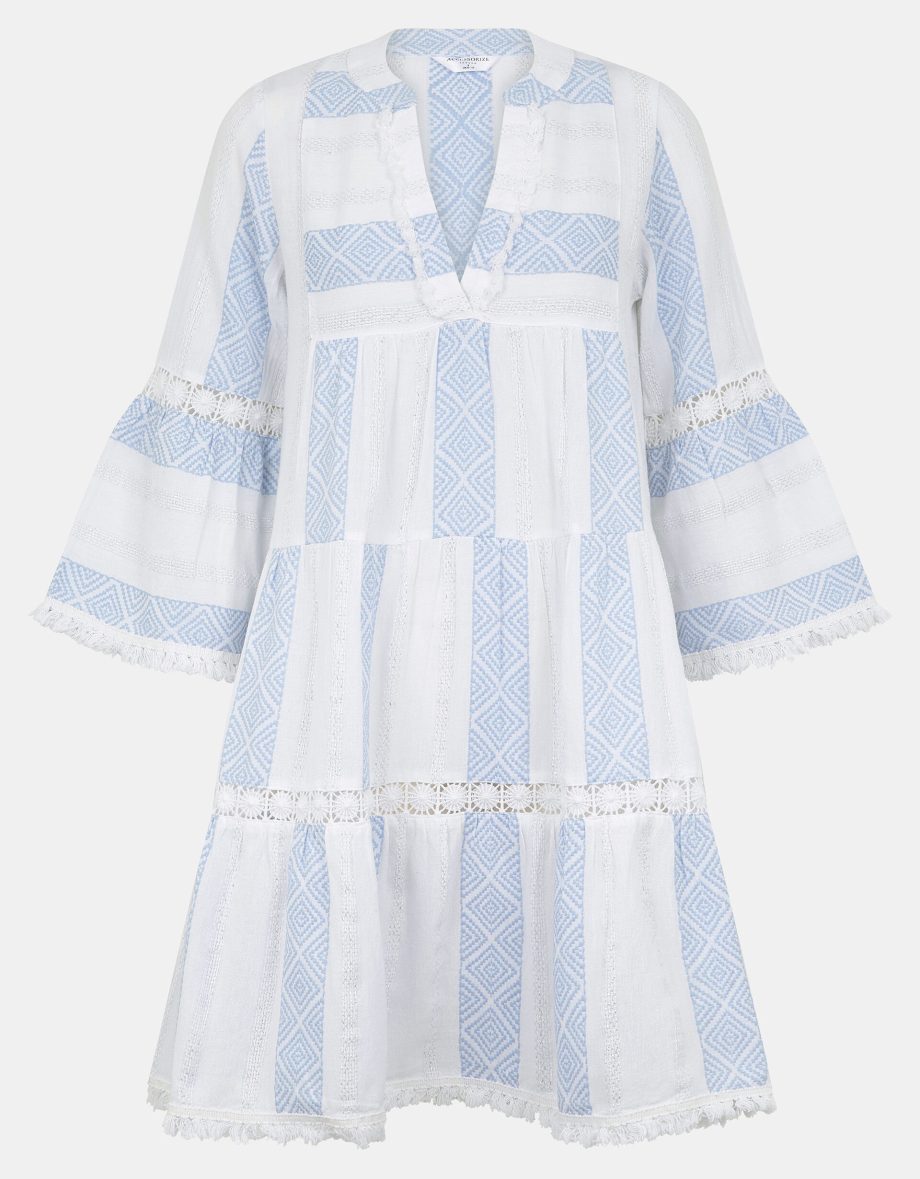 JACQUARD FLUTE-SLEEVE MINI DRESS IVORY