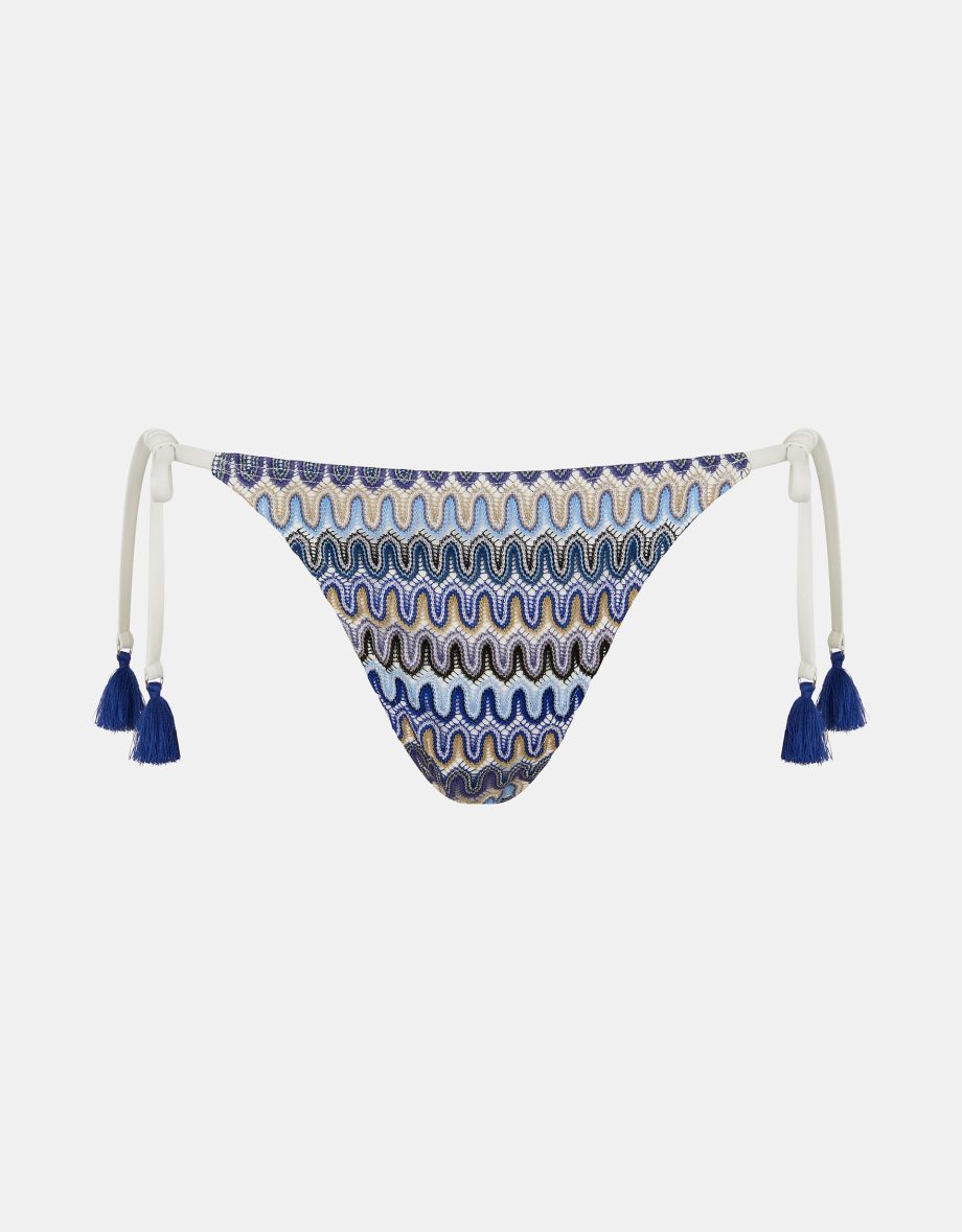 ZIG-ZAG STITCH TIE BIKINI BOTTOMS BLUE