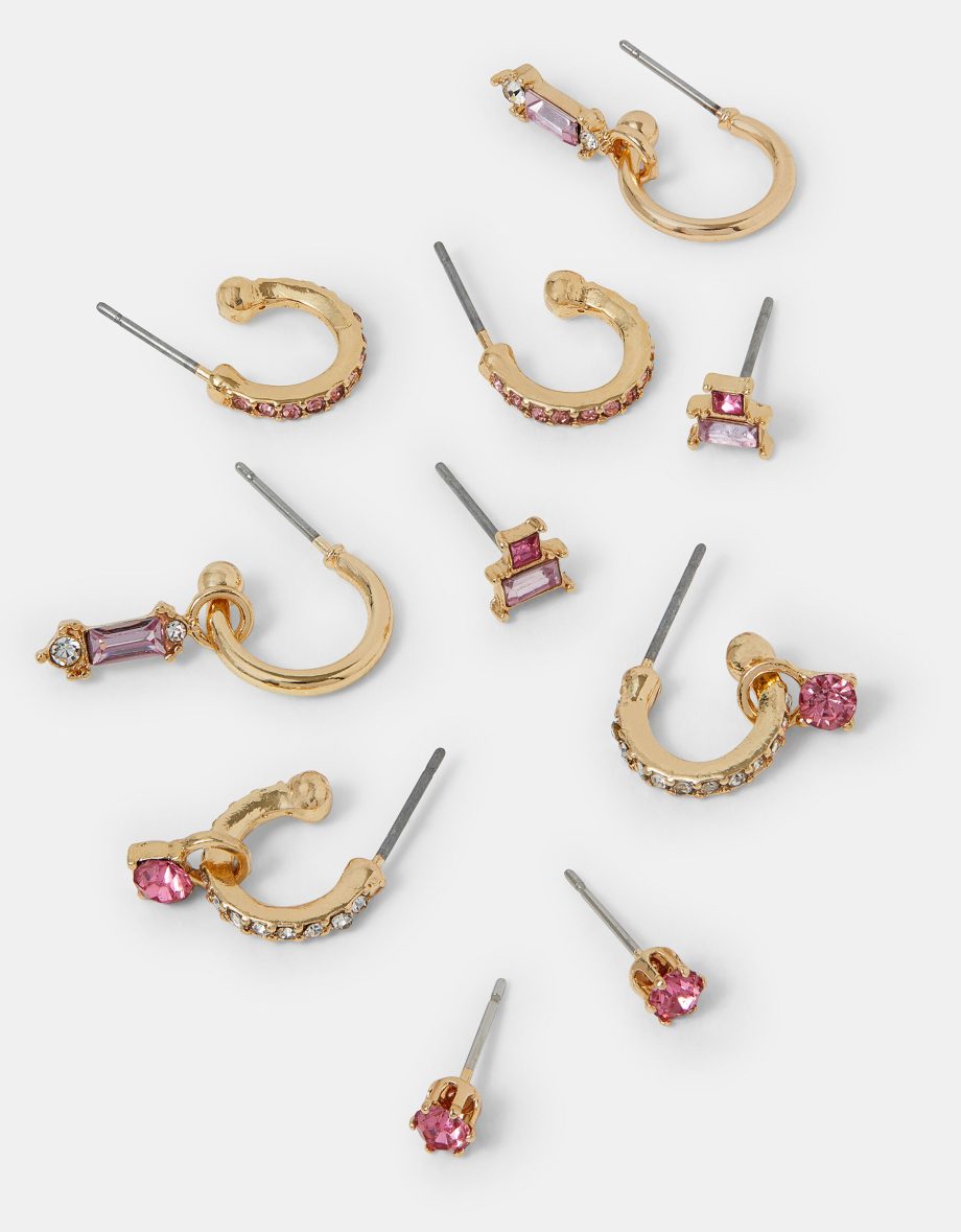 5-PACK GEM DIAMANTE STUD & HOOP EARRINGS