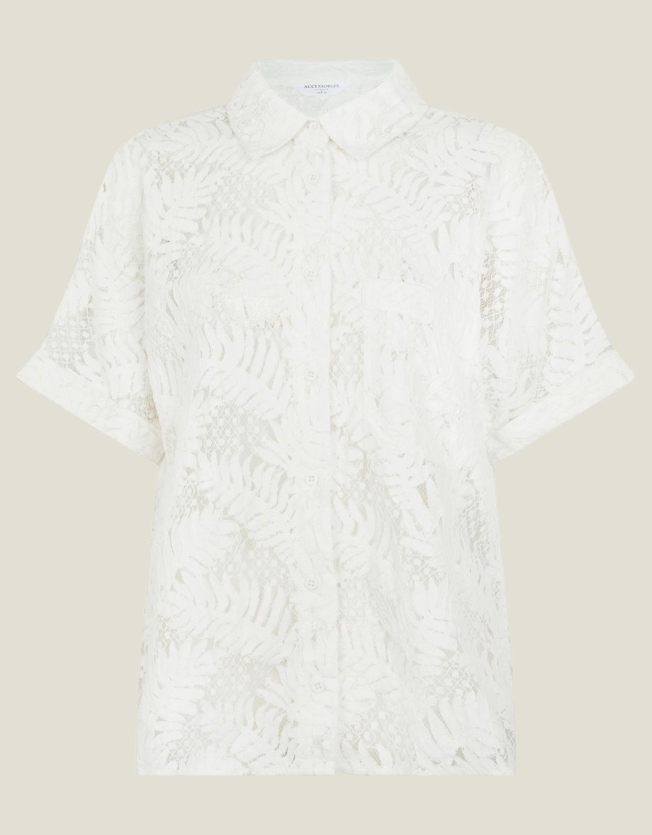 SHORT SLEEVE LACY PALM SHIRT IVORY
