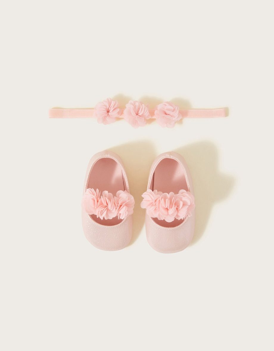 Corsage booties and bando set pink