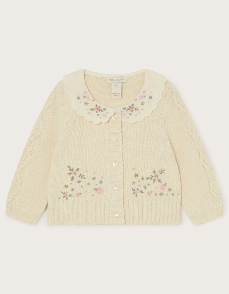 Baby Floral Collar Cardigan Cream