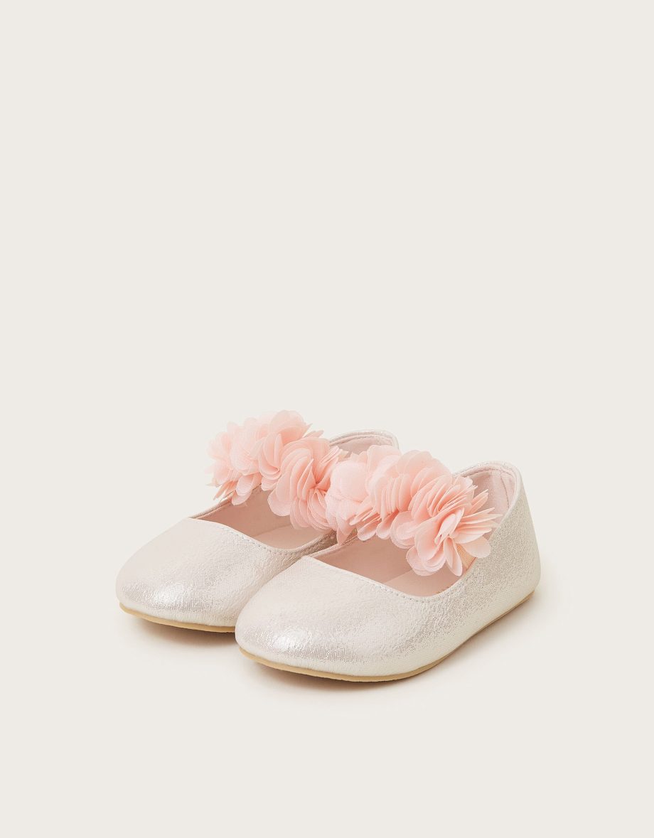 Corsage metallic faux leather ballet flats pink