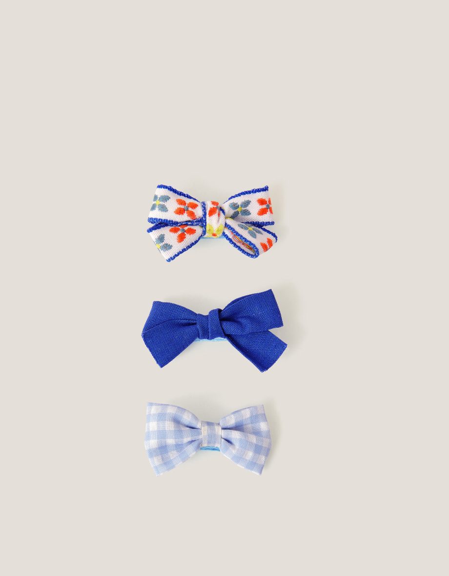 3-Pack Mix Bow Hair Clips Blue