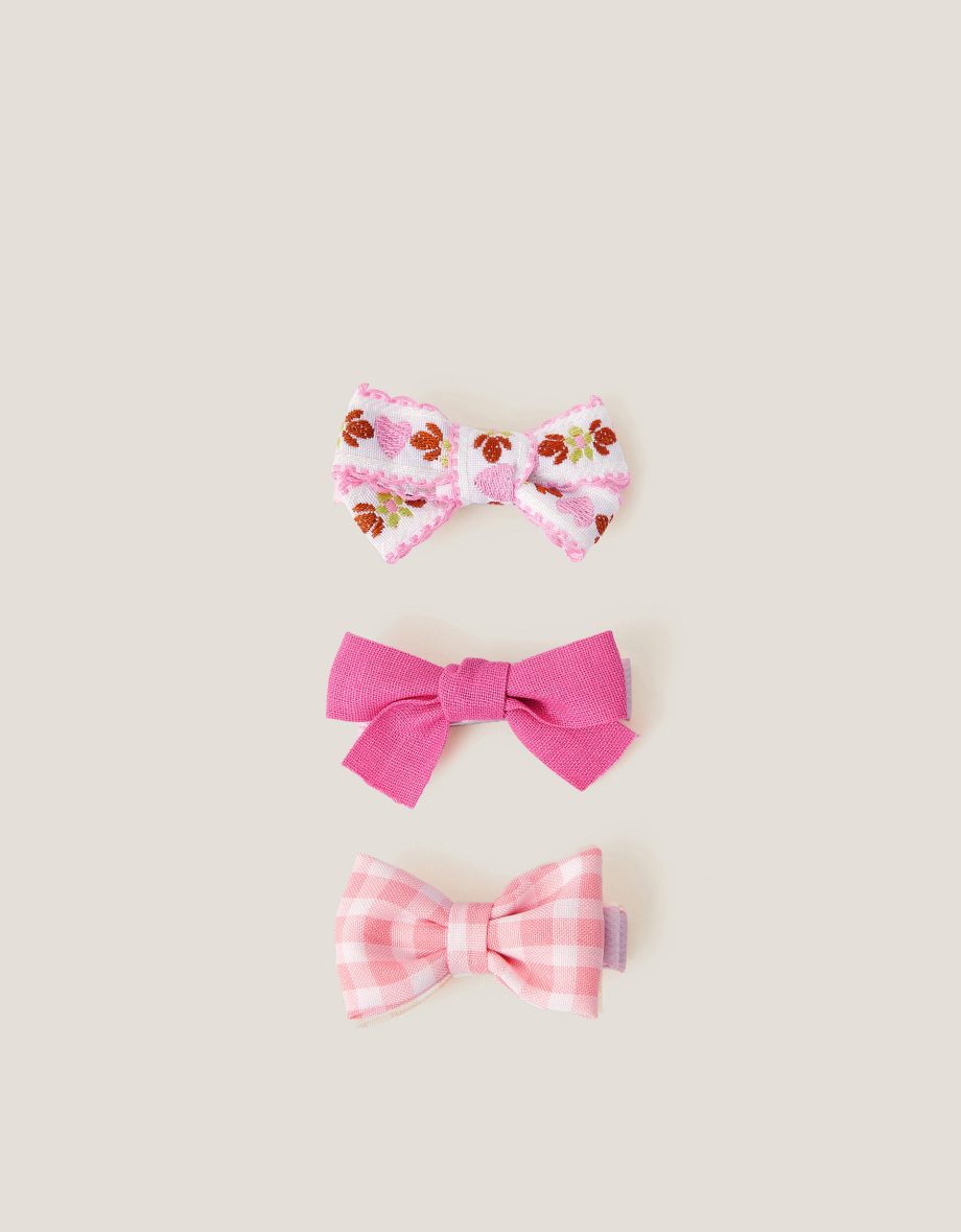 3-pack mix bow hair clips pink
