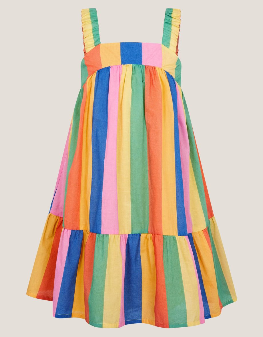Rainbow stripe tier dress multi