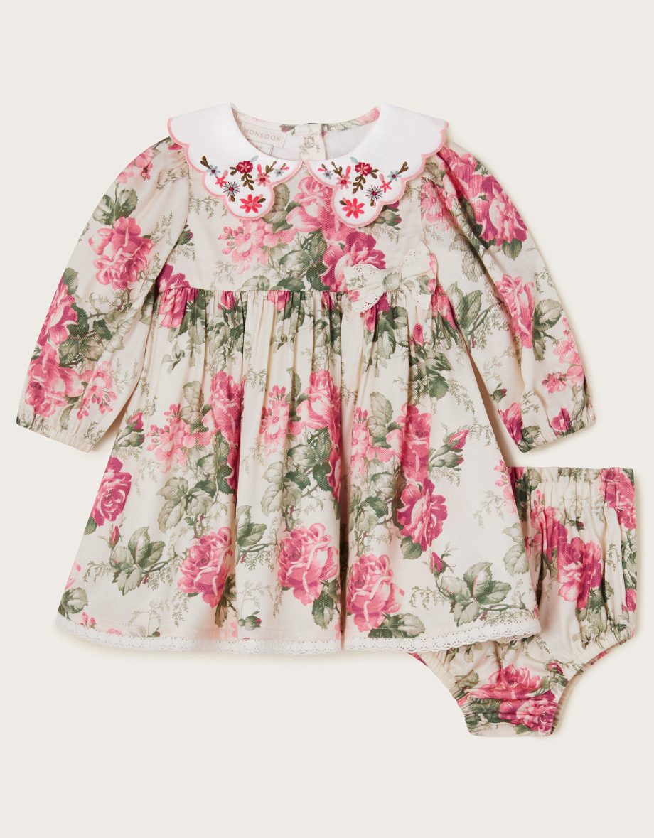 Newborn betsy floral dress and briefs set ivory