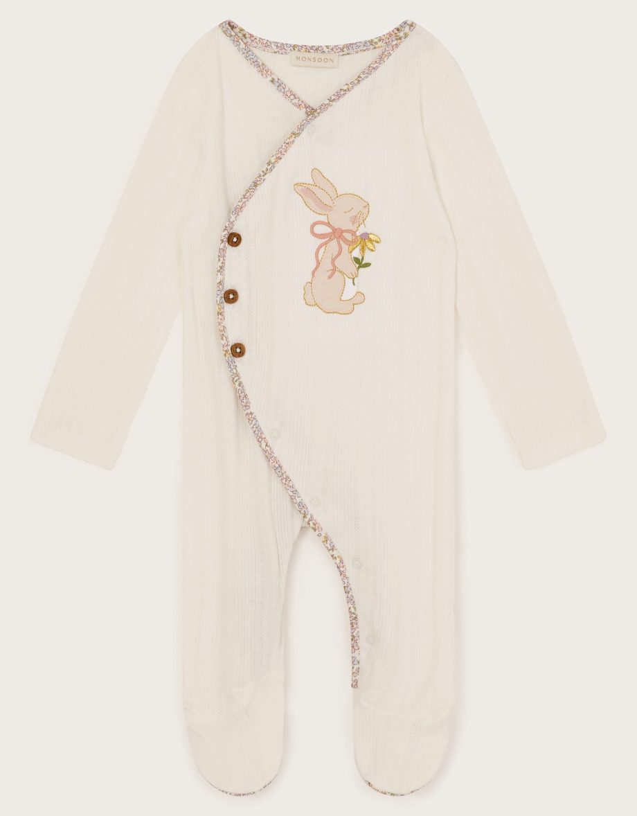 Newborn peri bunny embroidered sleepsuit ivory