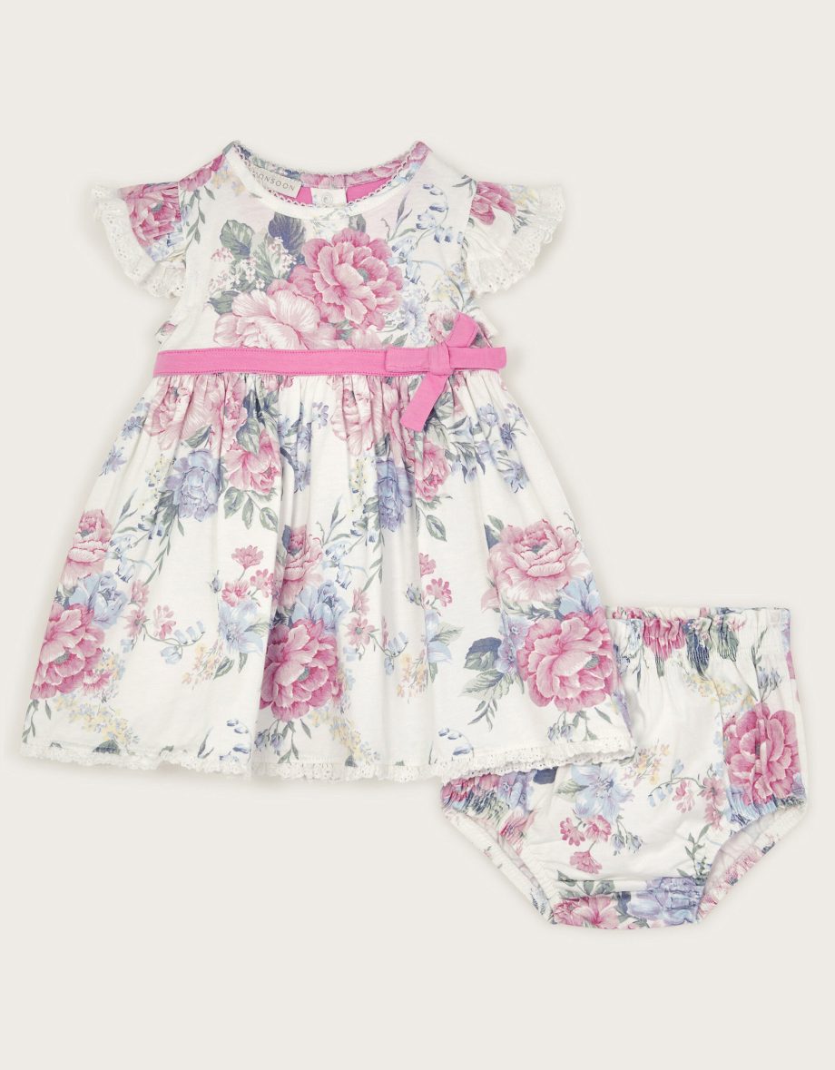 Newborn Ophelia Floral Jersey Dress & Briefs Set Purple