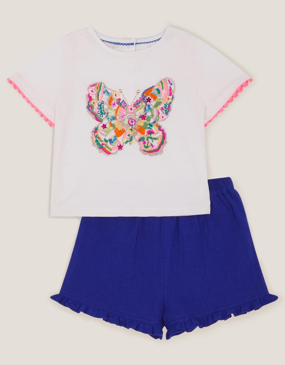 Baby jersey butterfly t-shirt & shorts set ivory
