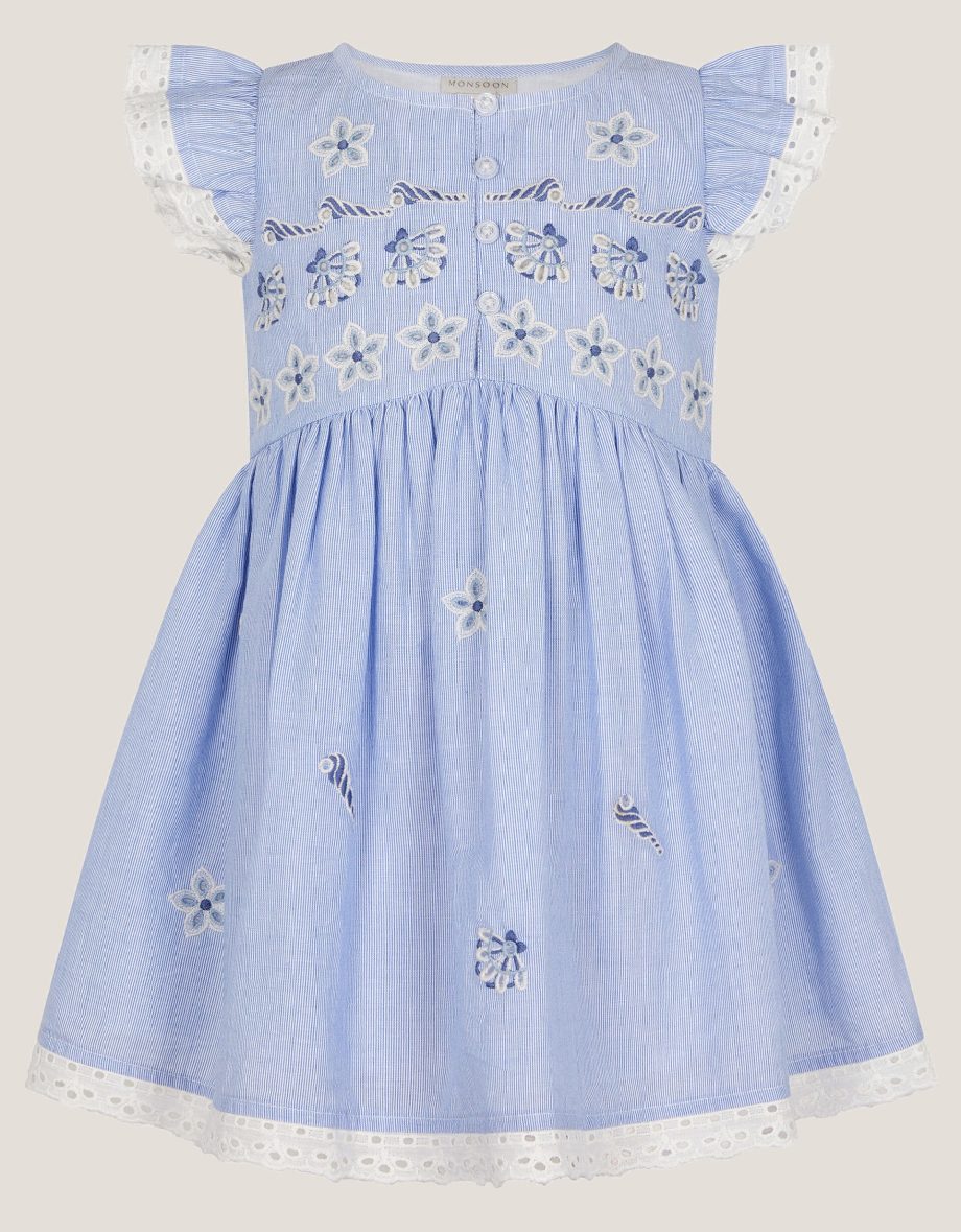 Baby seashell embroidered dress blue