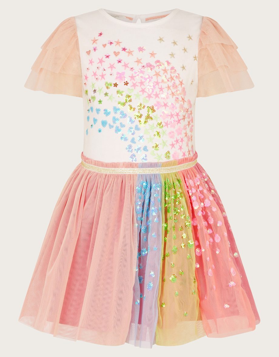 Sequin Rainbow Tulle Disco Dress Pink