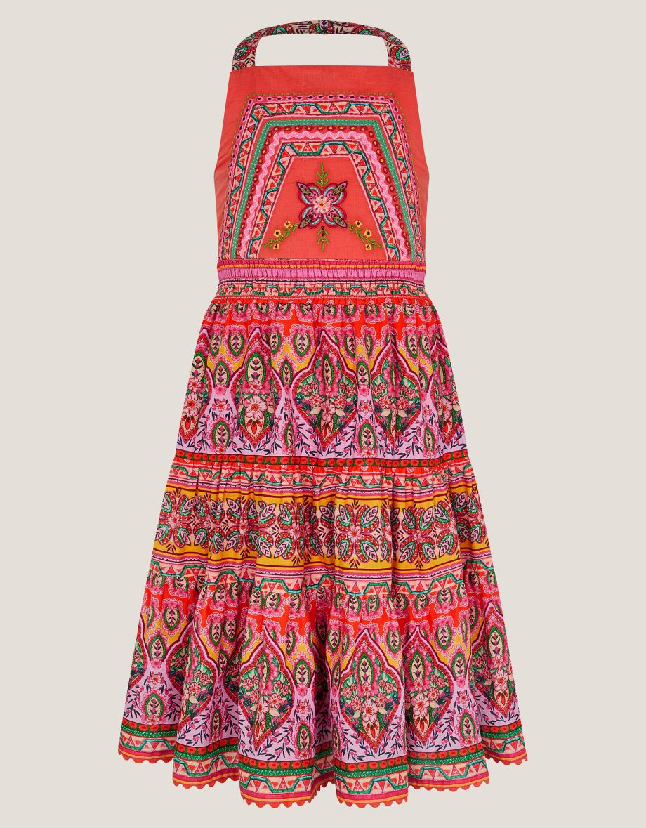 Heritage print halter dress orange