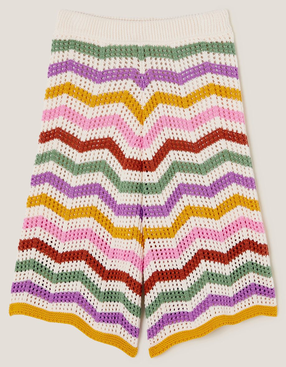 Zigzag stripe crochet culotte trousers multi