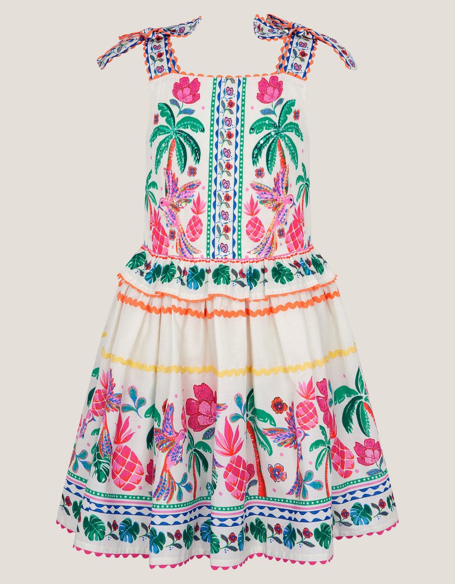 Tropical print sundress ivory