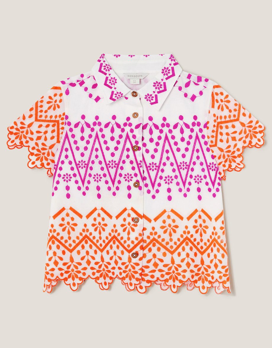 Embroidered short sleeve shirt white