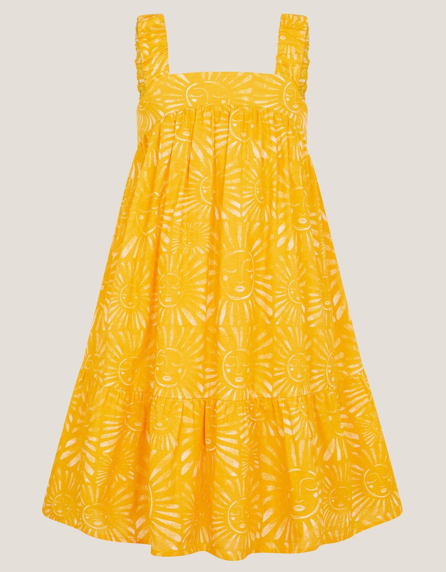 Sun Print Tier Dress Yellow