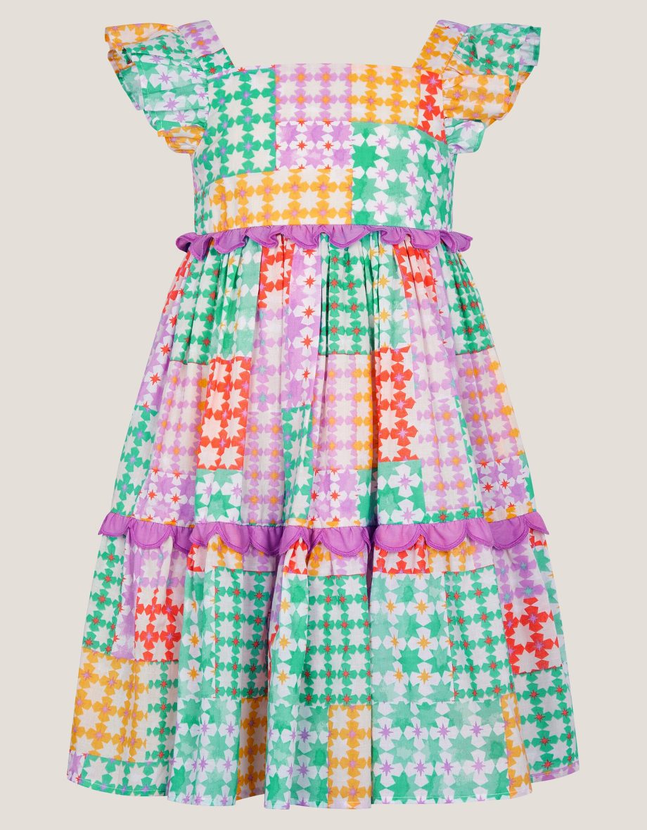 Colourblock star print dress multi