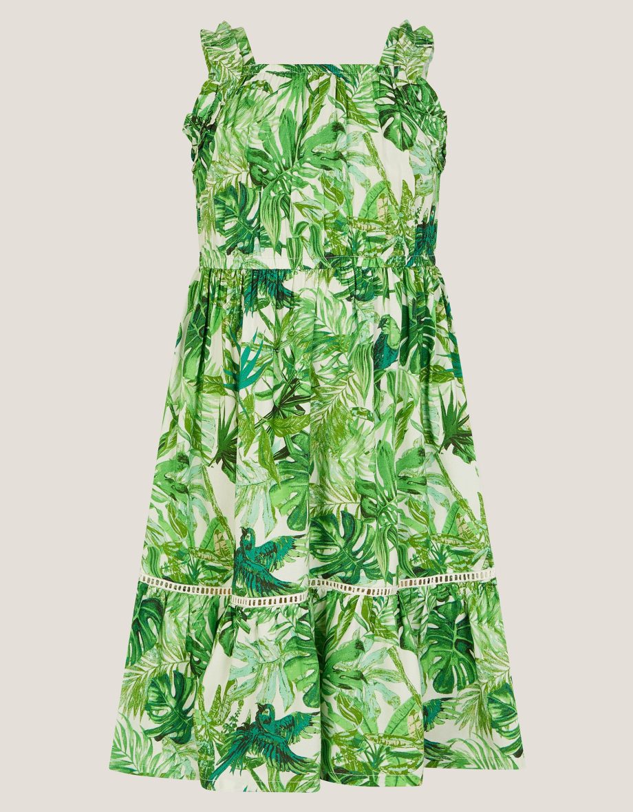 Jungle print sleeveless dress green