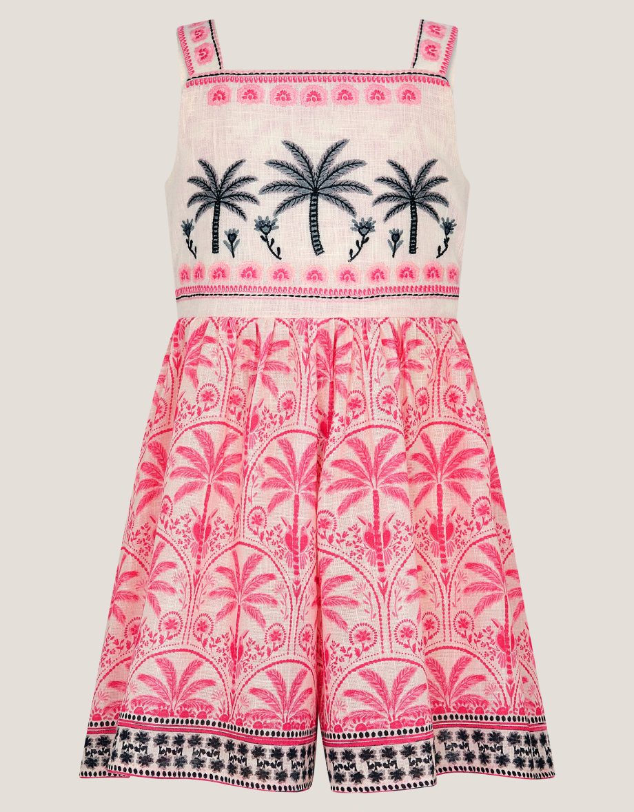Palm print embroidered playsuit pink