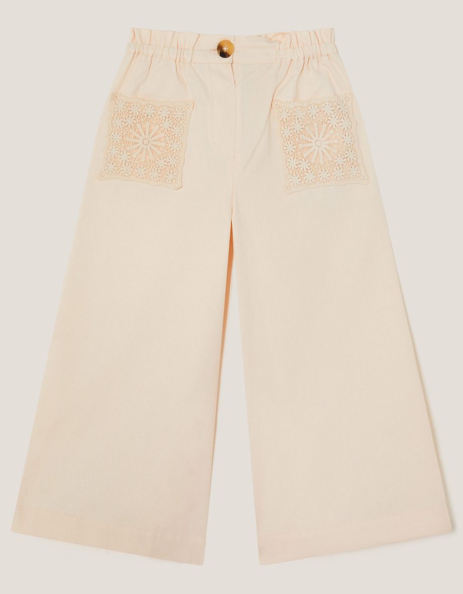 Crochet pocket wide leg trousers ivory