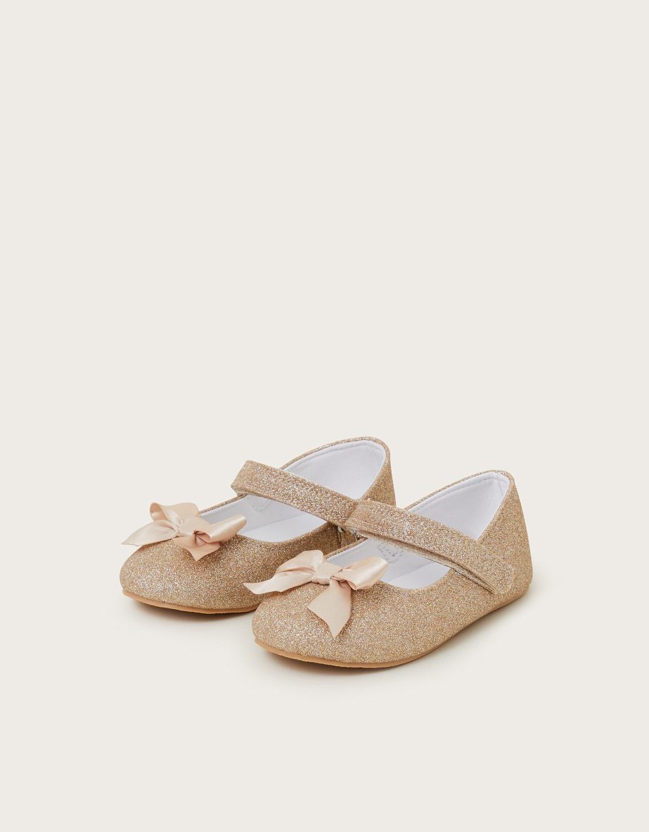 Baby glitter bow walkers gold