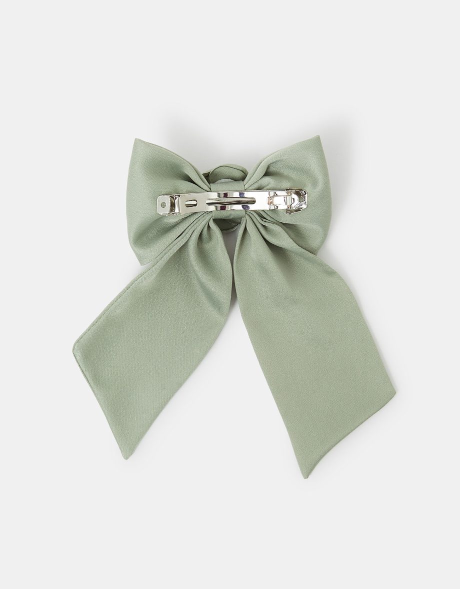 Corsage Bow Barrette Hair Clip Green