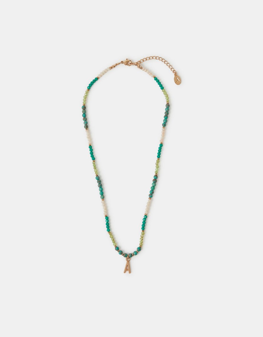 BEADED INITIAL PENDANT NECKLACE BLUE