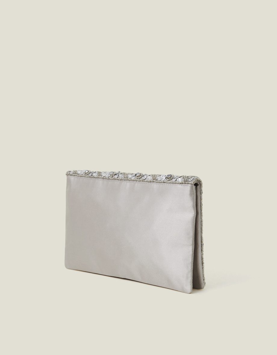 TIANNA METALLIC EMBELLISHED CLUTCH BAG SILVER