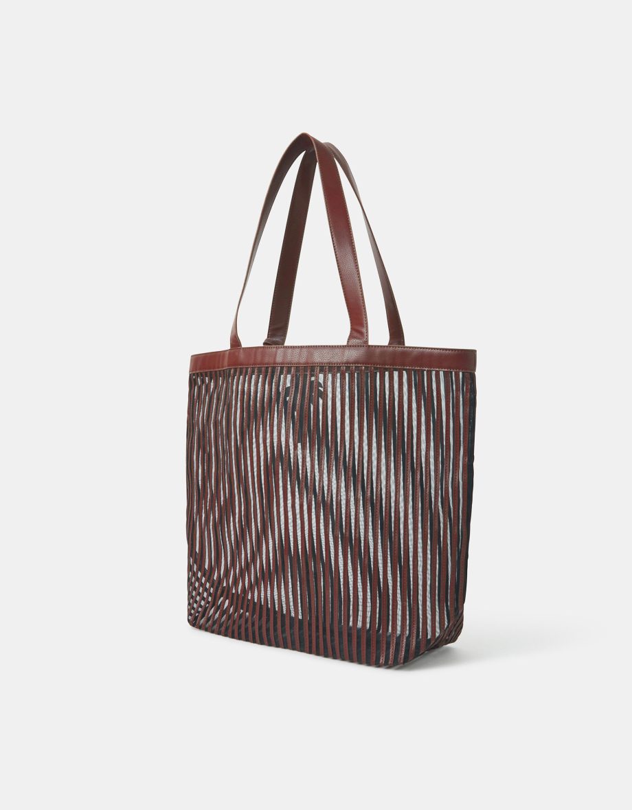 MESH STRIPE SHOPPER BAG BROWN