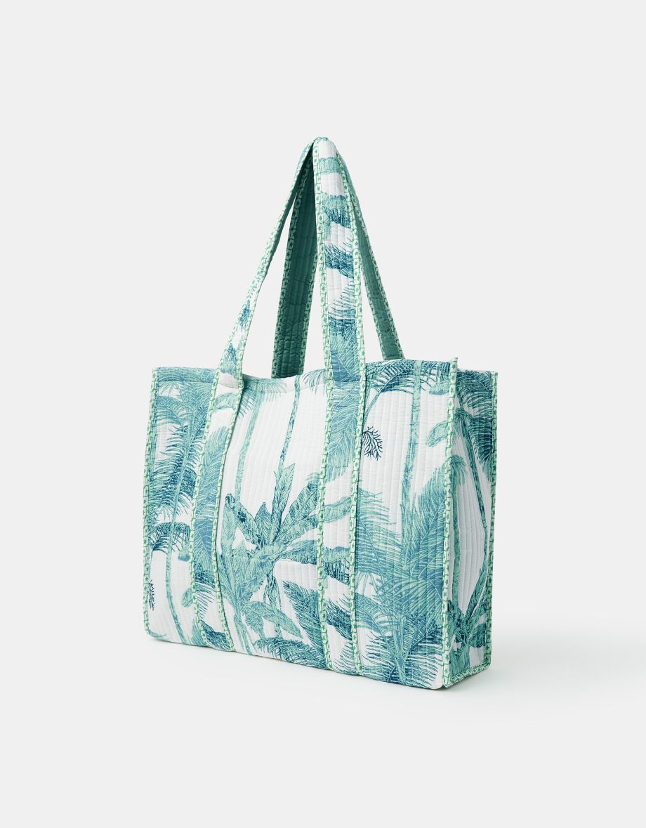 PALM PRINT QUILTED SHOPPER BAG