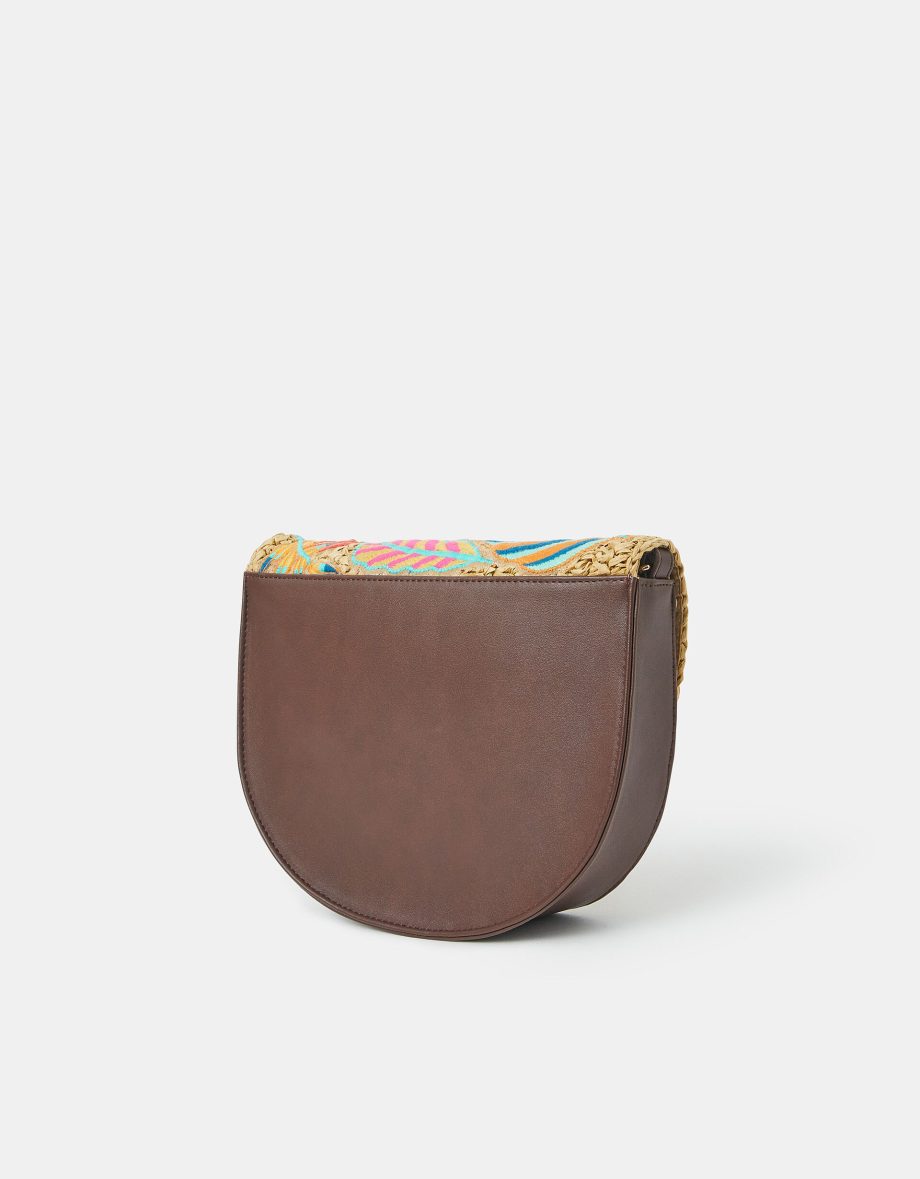 EMBROIDERED RAFFIA CROSSBODY BAG