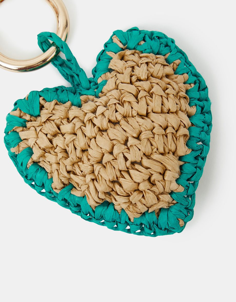 WOVEN RAFFIA HEART BAG CHARM