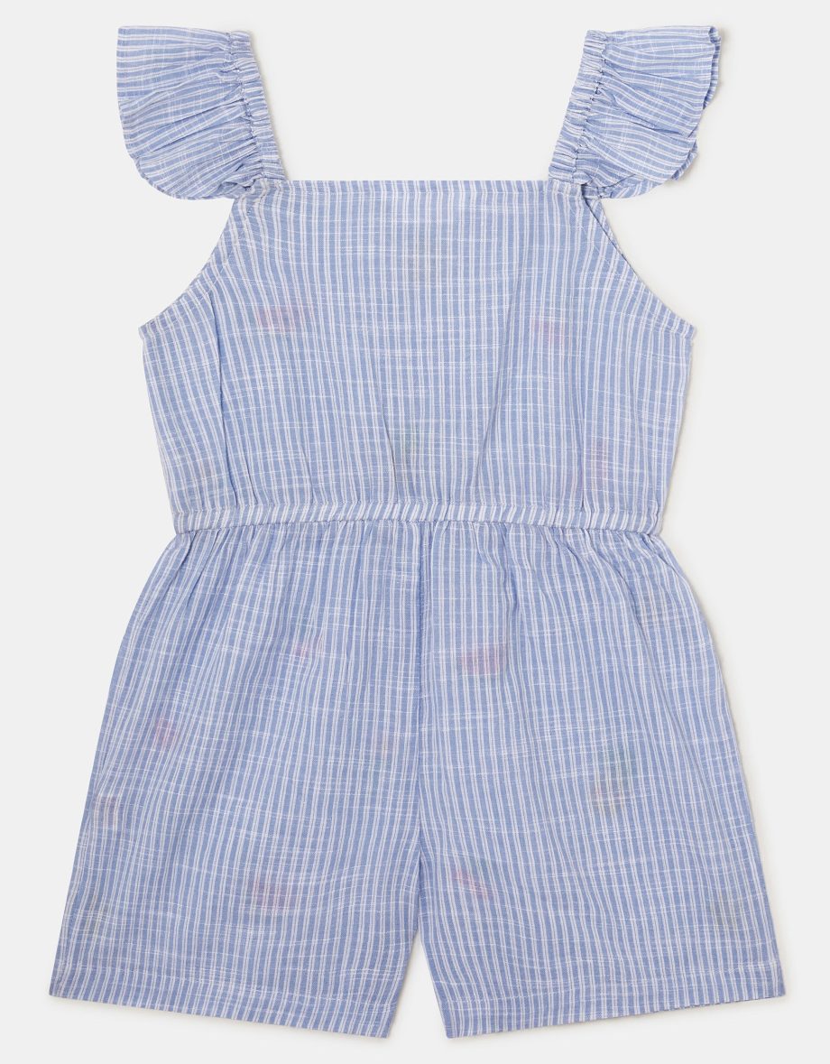 GIRLS EMBROIDERED STRIPE PLAYSUIT BLUE