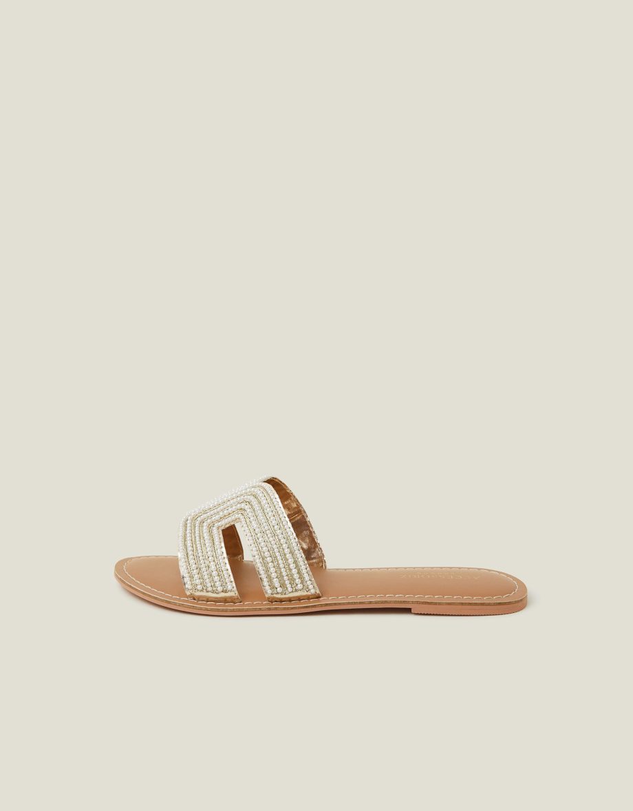 PEARL EMBELLISHED CUT-OUT SLIDERS CREAM