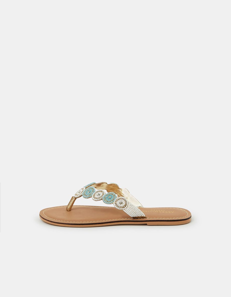 Beaded Circle Flip Flops White