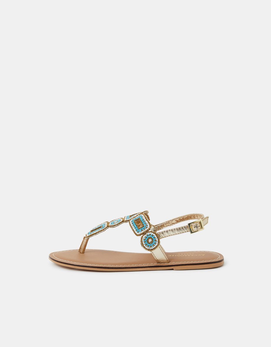 BEADED GEOMETRIC STRAP SANDALS BLUE