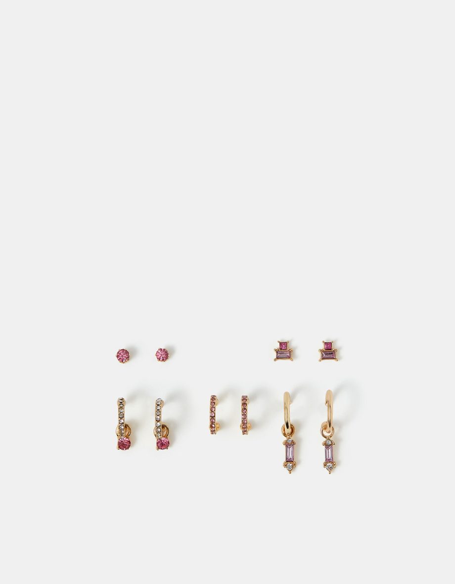 5-PACK GEM DIAMANTE STUD & HOOP EARRINGS