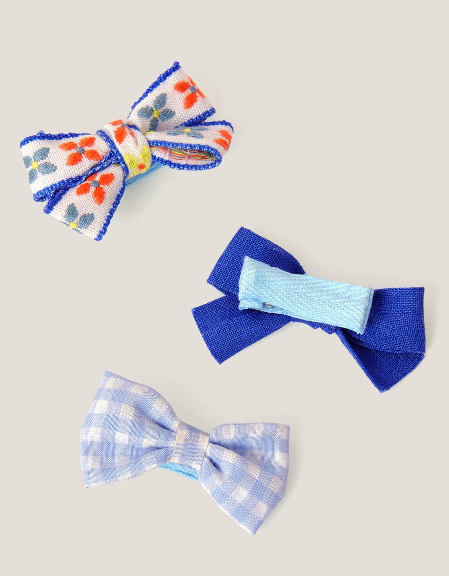3-Pack Mix Bow Hair Clips Blue