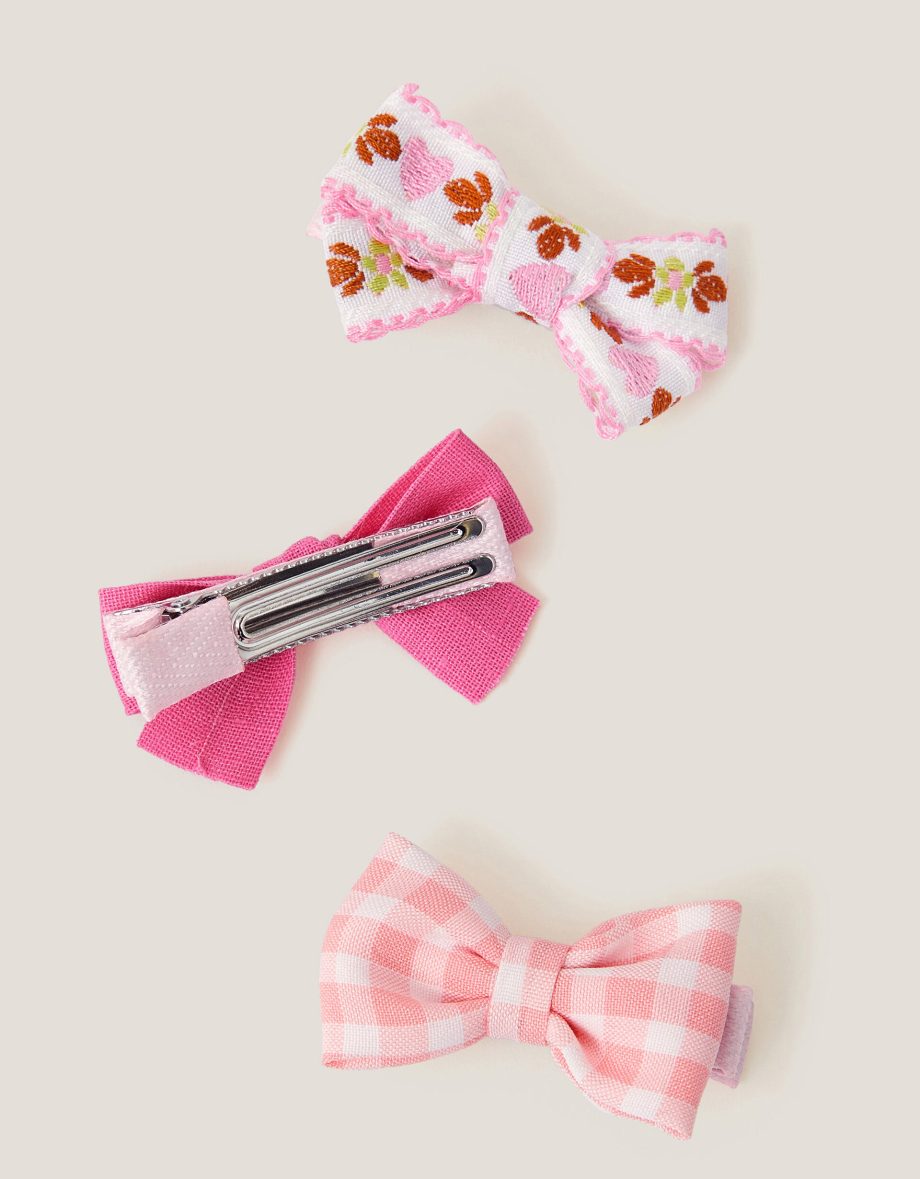 3-pack mix bow hair clips pink